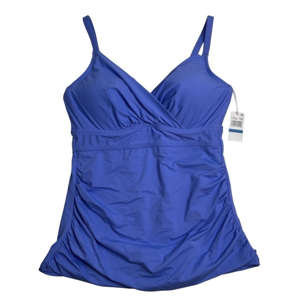 Anne Cole Ruched Underwire Tankini Top Periwinkle Blue 32DD / 34D New